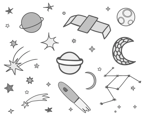 Kosmos Elemente Auf Isolationshintergrund Sammlung Doodles Für Design Auf Weiß — Stockvektor