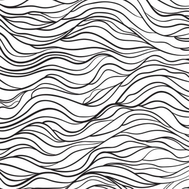 Dalgalı arka plan. El dalgalar çekilmiş. Çok çizgili şerit Soyut doku. Dalgalı desen. Siyah ve beyaz Gösterim amacıyla afiş, el ilanı veya posterler