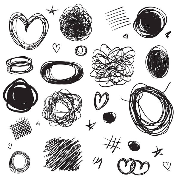 Backgrounds with array of lines on white. Intricate chaotic textures. Wavy backdrops. Hand drawn tangled patterns. Black and white illustration. Elements for design