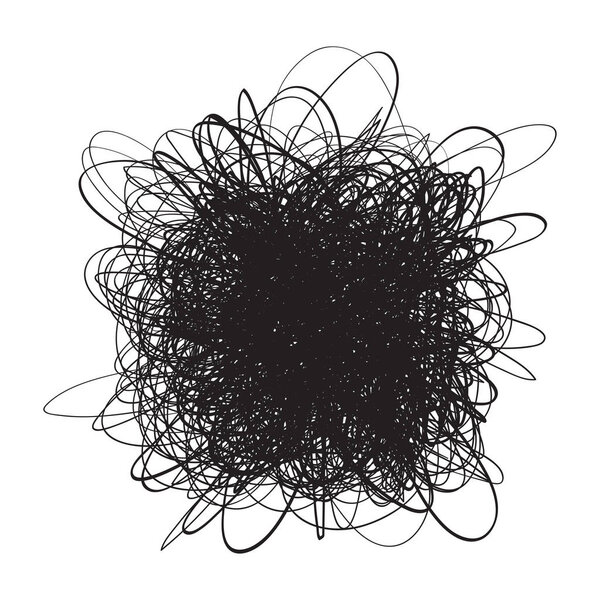Tangled on white. Chaos pattern. Scribble sketch. Background with array of lines. Intricate chaotic texture. Art creation. Black and white illustration. Doodle for polygraphy, posters and t-shirts
