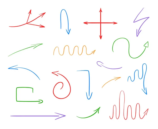 孤立的白色背景上的彩色信息图元素 手绘简单的箭头 线条艺术 一组不同的指针 抽象指标 — 图库矢量图片