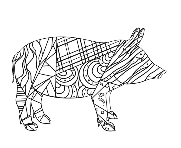 白豚します 孤立した背景に複雑なパターンを持つ動物を描いた 大人のための精神的なリラクゼーションのためのデザイン バナー チラシや繊維のイメージです 禅芸術 Zentangle — ストックベクタ