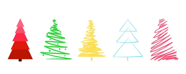 Árvores Natal Coloridas Branco Conjunto Para Design Fundo Isolado Arte — Vetor de Stock