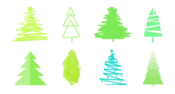 Bomen Van Kerstmis Wit Ingesteld Pictogrammen Van Geïsoleerde Achtergrond Geometrische — Stockvector