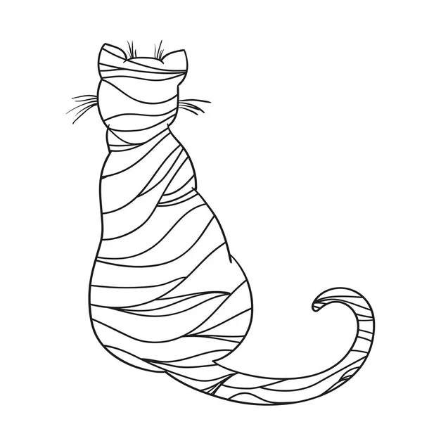 Chat Sur Blanc Zentangle Animal Dessiné Main Avec Des Motifs — Image vectorielle