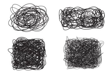 Beyaz karışık şekillerdeki. Kaos desen. Karalama kroki. Çizgiler bir dizi arka plan. Karmaşık kaotik doku. Sanat yaratma. Siyah beyaz resim. Doodles'ın posterleri ve el ilanları