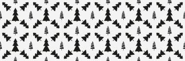Noel ağaçları ile Seamless modeli. Soyut geometrik duvar kağıdı. Tekstil, el ilanları ve posterler için yazdırın. Sanat tasarım için. Siyah beyaz resim