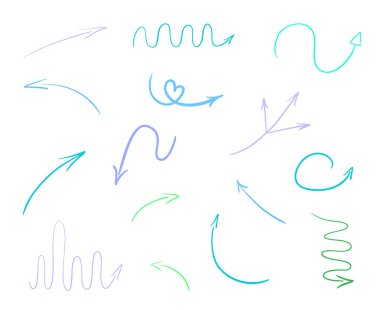 İzole beyaz arka plan üzerinde renkli Infographic öğeleri. Elle çizilmiş basit oklar. Hat sanatı. Farklı işaretçi kümesi. Soyut göstergeleri