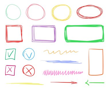 İzole beyaz arka plan üzerinde renkli Infographic öğeleri. Elle çizilmiş basit oklar. Hat sanatı. Farklı şekiller kümesi. Soyut göstergeleri