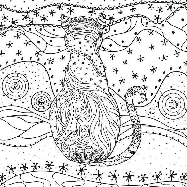 Mönster Med Katt Isolerade Vit Zentangle Hand Dras Abstrakt Mönster — Stock vektor