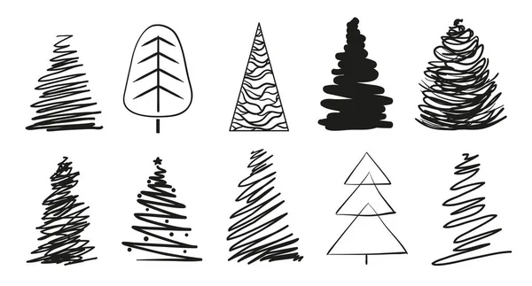 Bomen Van Kerstmis Wit Ingesteld Pictogrammen Van Geïsoleerde Achtergrond Geometrische — Stockvector