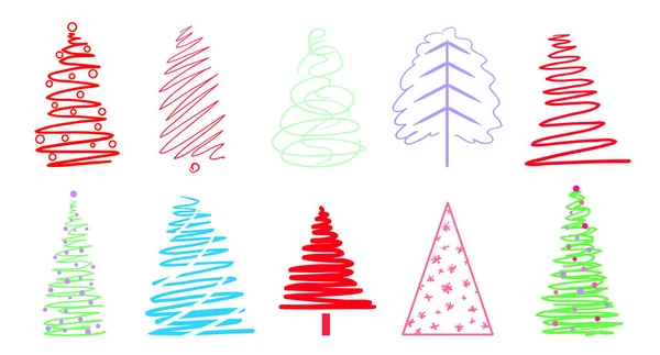 Яркие Красочные Рождественские Деревья Белом Делается Изолированном Фоне Геометрическое Искусство — стоковый вектор