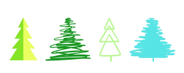 Alberi Natale Colorati Bianco Set Progettazione Sfondo Isolato Arte Geometrica — Vettoriale Stock