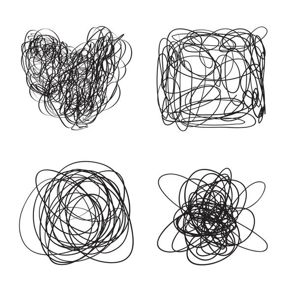 Formes Enchevêtrées Sur Blanc Modèle Chaos Scribble Sketch Arrière Plan — Image vectorielle
