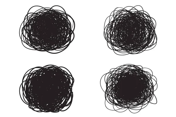 ホワイトにもつれた図形します カオス パターン 落書きのスケッチ 行の配列と背景 複雑な混沌としたテクスチャです 芸術の創造 黒と白のイラスト ポスターとチラシの落書き — ストックベクタ