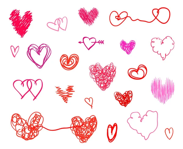 Hand Drawn Hearts Isolated White Background Set Love Signs Unique — Stock Vector