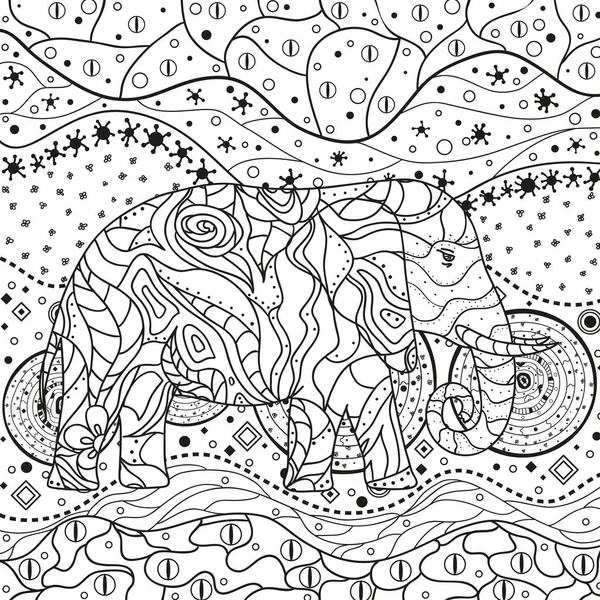 Слон Абстрактній Мандалі Рука Намальована Тварина Племінними Візерунками Ізольованому Фоні — стоковий вектор