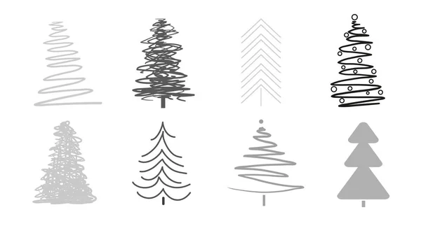 Árboles Navidad Blanco Conjunto Iconos Sobre Fondo Aislado Arte Geométrico — Vector de stock