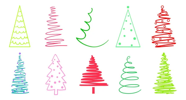 Arbres Noël Colorés Sur Blanc Set Pour Conception Sur Fond — Image vectorielle