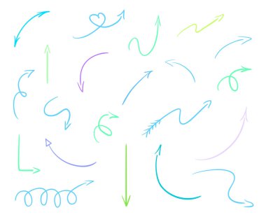İzole beyaz arka plan üzerinde renkli Infographic öğeleri. Elle çizilmiş basit oklar. Hat sanatı. Farklı işaretçi kümesi. Soyut göstergeleri