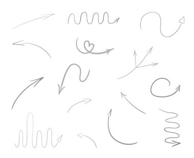 Elle çizilmiş Infographic öğeleri üzerinde beyaz. Soyut oklar. Hat sanatı. Farklı işaretlere kümesi. Siyah beyaz resim. Doodles'ın sanat eserleri için