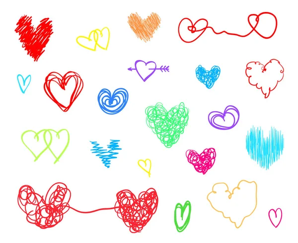 手绘的心脏在被隔绝的白色背景 一套爱的标志 独特的插图设计 线条艺术创作 彩色插图 海报或传单的元素 — 图库矢量图片