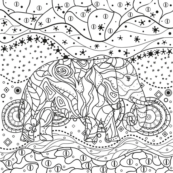 Elefante Abstracto Mandala Animal Dibujado Mano Con Patrones Sobre Fondo — Vector de stock