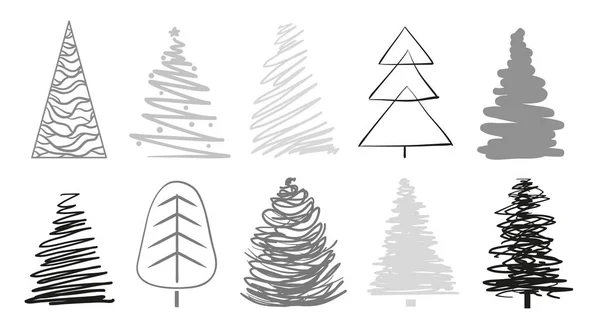 Árboles Navidad Blanco Conjunto Iconos Sobre Fondo Aislado Arte Geométrico — Archivo Imágenes Vectoriales