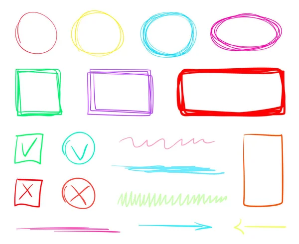 Formas Desenhadas Mão Sobre Fundo Branco Isolado Sinais Abstratos Com — Vetor de Stock