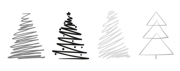 Beyaz üzerinde Noel ağaçları. Tasarım için izole arka plan üzerinde ayarlayın. Geometrik sanat. Nesneleri basımcılık, poster, tişört ve Tekstil için. Siyah beyaz resim