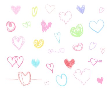 El kalpler izole beyaz zemin üzerine çekilmiş. Aşk belirtileri ayarlayın. Benzersiz illüstrasyon tasarımı için. Hat sanat yaratma. Renkli resimde. Poster veya el ilanı için öğeleri