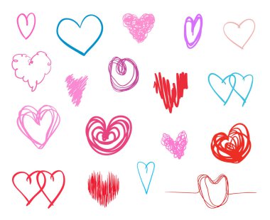 El kalpler izole beyaz zemin üzerine çekilmiş. Aşk belirtileri ayarlayın. Benzersiz illüstrasyon tasarımı için. Hat sanat yaratma. Renkli resimde. Poster veya el ilanı için öğeleri