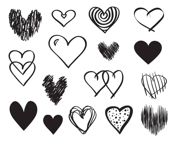 Ręcznie Rysowane Serca Białym Tle Zestaw Znaków Miłości Unikalnych Ilustracji — Wektor stockowy