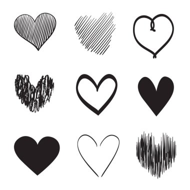 El kalpler izole beyaz zemin üzerine çekilmiş. Aşk belirtileri ayarlayın. Benzersiz görüntü tasarımı için. Hat sanat yaratma. Siyah beyaz resim. Poster veya el ilanı için öğeleri