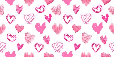 El arka plan renkli kalpler ile çekilmiş. Yüzey üzerinde sorunsuz grungy duvar kağıdı. Kaotik doku aşk işaretleri. Güzel desen. Hat sanatı. Afiş, el ilanı veya poster yazdırma. Renkli resimde