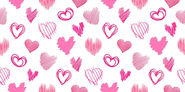 Hand Drawn Background Colored Hearts Seamless Grungy Wallpaper Surface Chaotic — Stock Vector