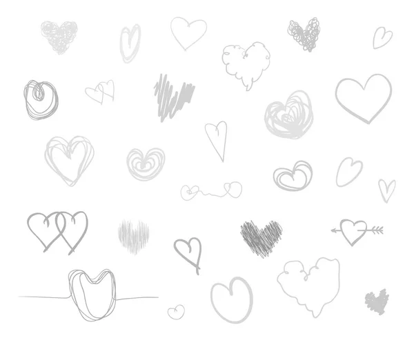 Рука Намальована Гранжевими Серцями Ізольованому Білому Тлі Набір Знаків Кохання — стоковий вектор