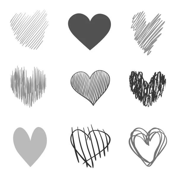 Hand Drawn Grunge Hearts Isolated White Background Set Love Signs — Stock Vector