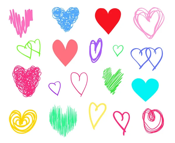 Colorful Hearts Isolated White Background Hand Drawn Set Love Signs — Stock Vector