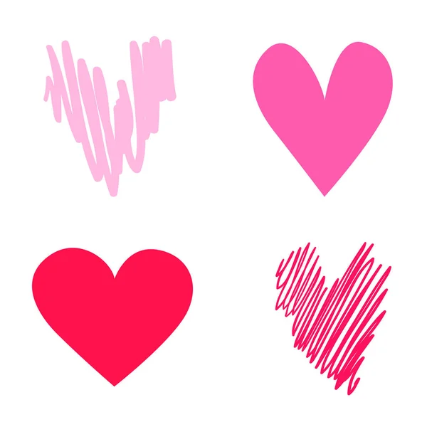 Vícebarevné Srdce Izolované Bílém Pozadí Ručně Kreslenou Sada Znamení Lásky — Stockový vektor