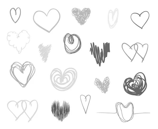 Hand Drawn Grunge Hearts Isolated White Background Set Love Signs — Stock Vector