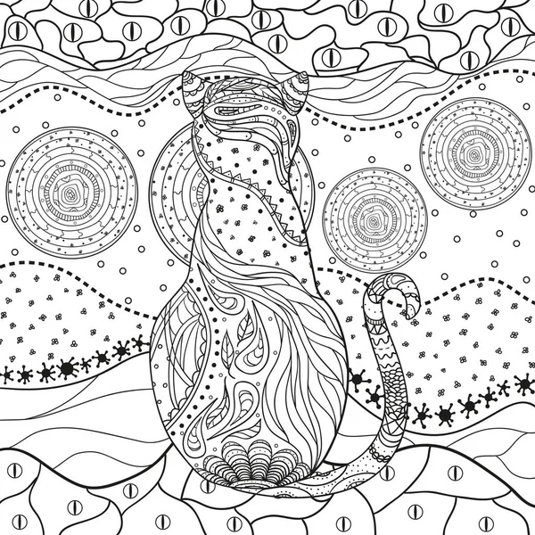 Patrón Asiático Abstracto Con Gato Blanco Aislado Zentangle Patrones Abstractos — Vector de stock