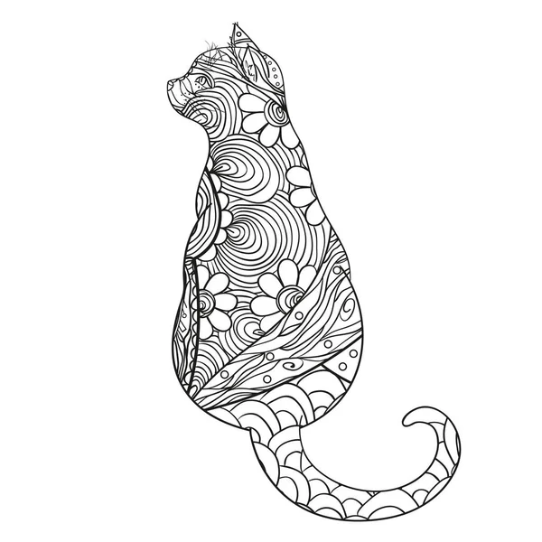 Gato Branco Zentangle Animal Desenhado Mão Com Padrões Abstratos Fundo — Vetor de Stock