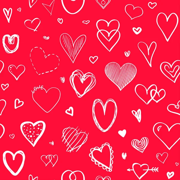Hand drawn background with colored hearts. Seamless grungy wallpaper on surface. Abstract texture with love signs. Lovely pattern. Line art. Print for banner, flyer or poster. Colorful illustration — Stock Illustration Hand Drawn Background Colored Hearts Seamless Grungy Wallpaper Surface Abstract Stock Illustration