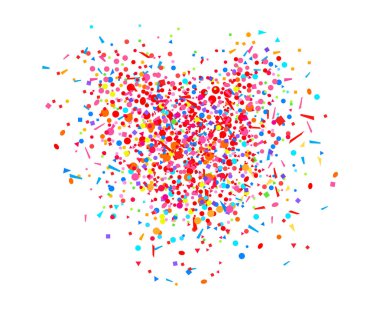 İzole beyaz üzerine konfeti yürekten. Tatil geometrik öğeleri renkli kökenli. Festival desen afişler, posterler ve el ilanları için. Tebrik kartları. Tasarım ve iş için doodle