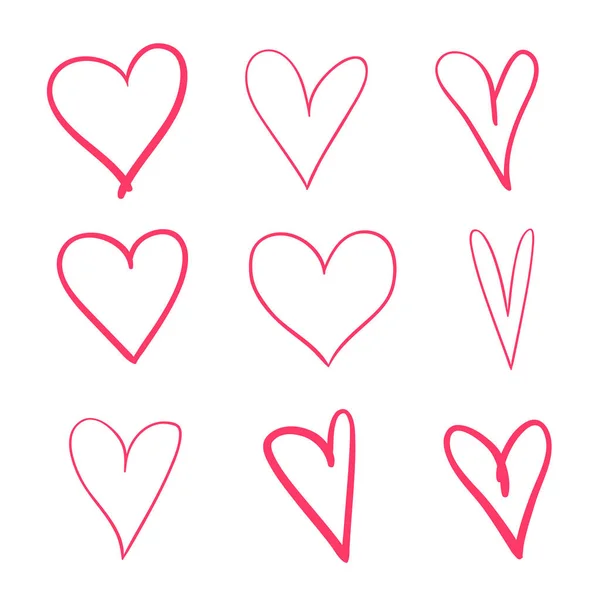 Barevné Trendy Srdce Izolované Bílém Pozadí Ručně Kreslenou Sada Znamení — Stockový vektor