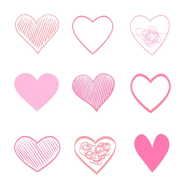 Разноцветные Модные Сердца Изолированном Белом Фоне Ручной Набор Знаков Любви — стоковый вектор