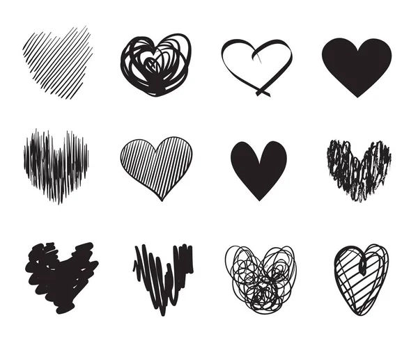 Hand Drawn Grunge Hearts Isolated White Background Set Love Signs — Stock Vector