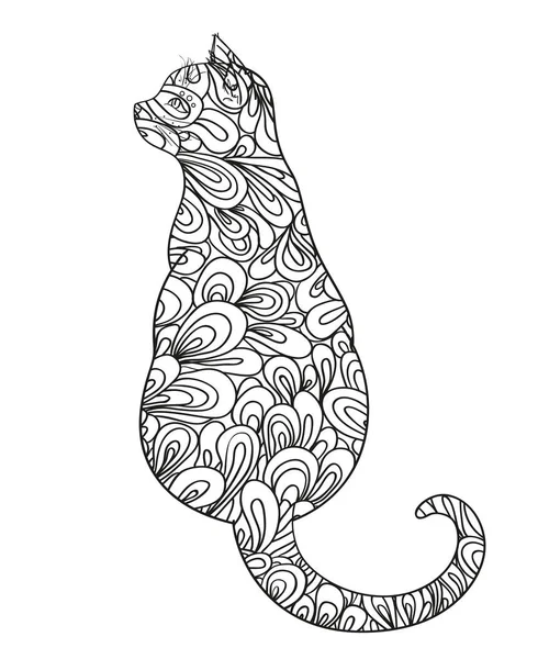 Gato Branco Zentangle Animal Desenhado Mão Com Padrões Abstratos Fundo — Vetor de Stock