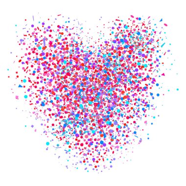 İzole beyaz üzerine konfeti yürekten. Tatil geometrik öğeleri renkli kökenli. Festival desen afişler, posterler ve el ilanları için. Tebrik kartları. Tasarım ve iş için doodle